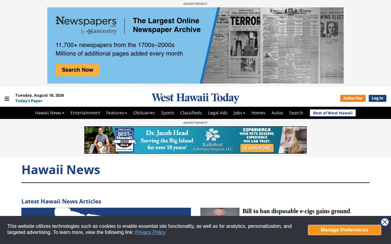 West Hawaiʻi Today Hawaiʻi News section for county crime coverage