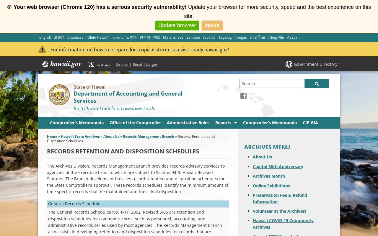 Hawaiʻi County State Archives records retention and disposition schedule page